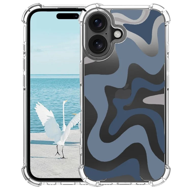 For iPhone 16 Case Colorful Wave Pattern Printing Soft TPU+PC Phone Cover