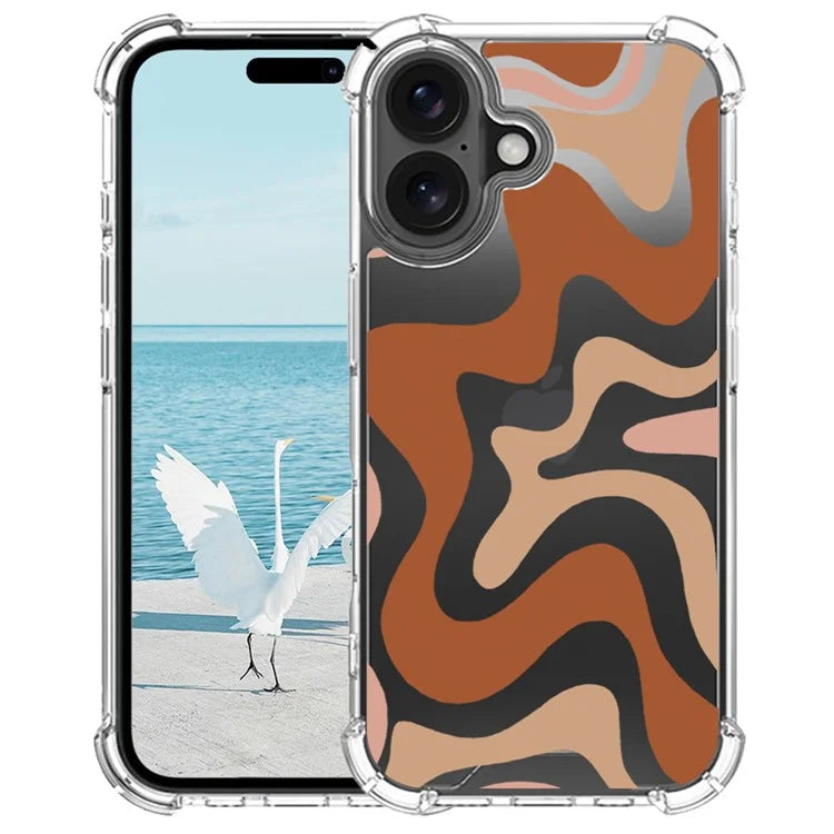 For iPhone 16 Case Colorful Wave Pattern Printing Soft TPU+PC Phone Cover