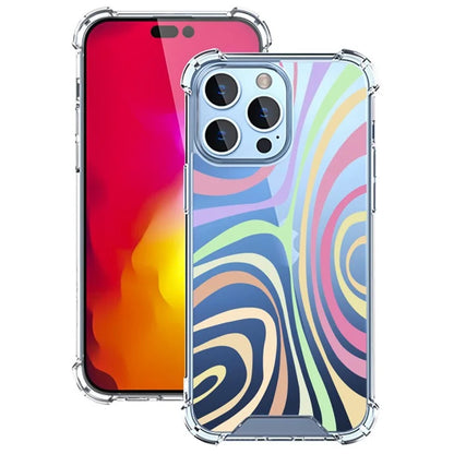 For iPhone 15 Pro Max Case Colorful Wave Pattern Printing Soft TPU+PC Phone Cover