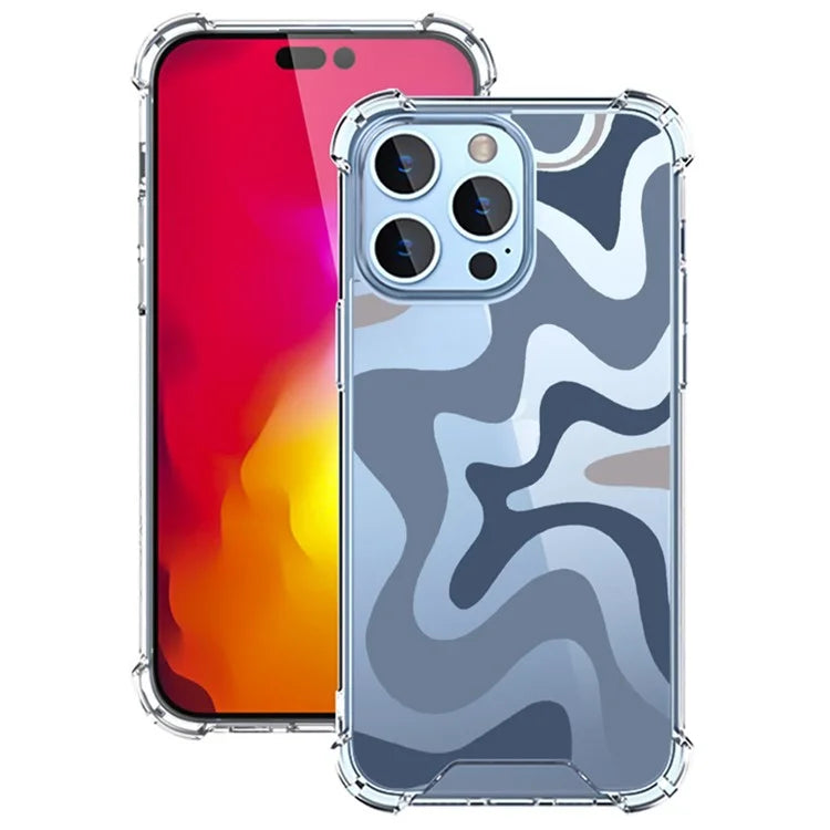 For iPhone 15 Pro Max Case Colorful Wave Pattern Printing Soft TPU+PC Phone Cover