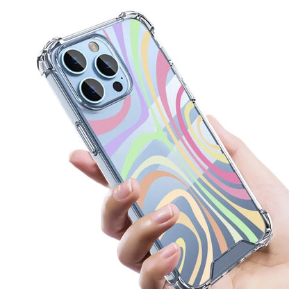 For iPhone 15 Pro Max Case Colorful Wave Pattern Printing Soft TPU+PC Phone Cover
