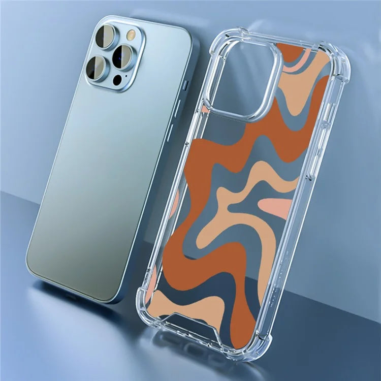 For iPhone 15 Pro Max Case Colorful Wave Pattern Printing Soft TPU+PC Phone Cover