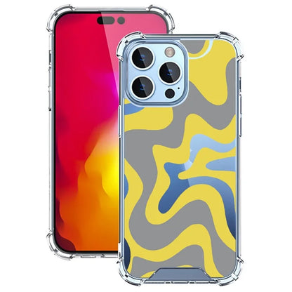 For iPhone 15 Pro Max Case Colorful Wave Pattern Printing Soft TPU+PC Phone Cover