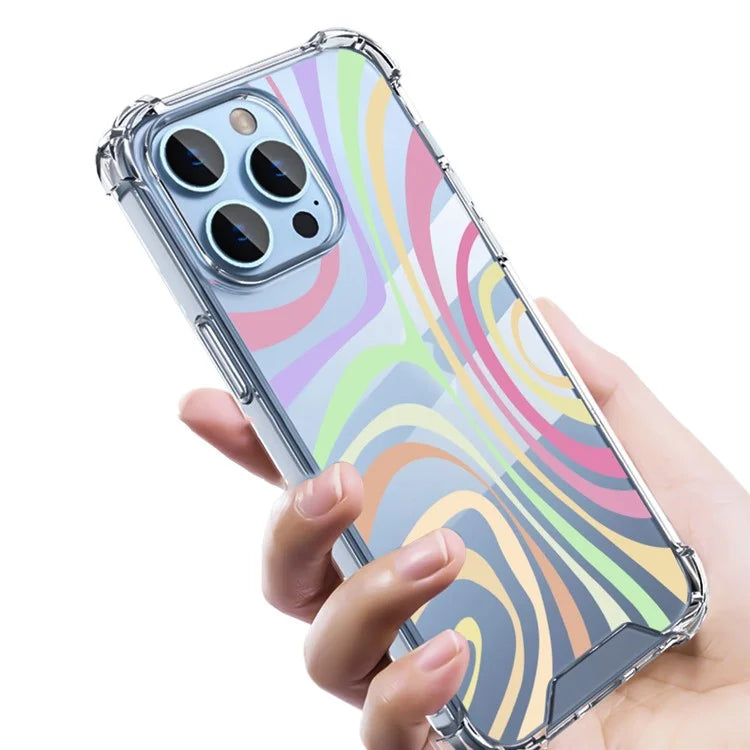 For iPhone 15 Pro Max Case Colorful Wave Pattern Printing Soft TPU+PC Phone Cover