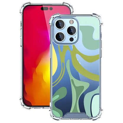 For iPhone 15 Pro Max Case Colorful Wave Pattern Printing Soft TPU+PC Phone Cover
