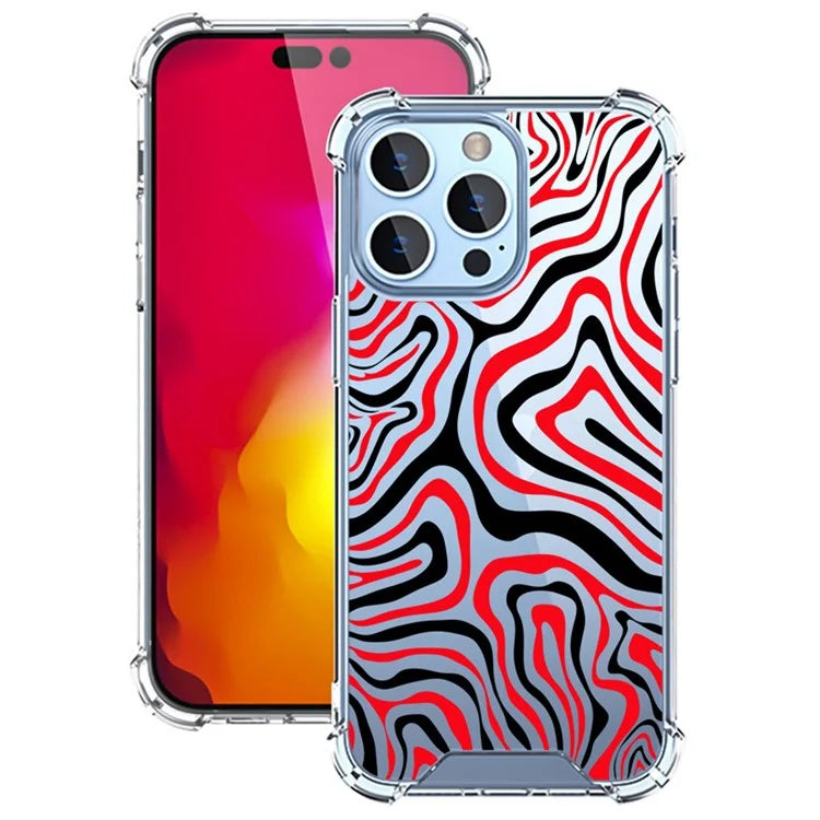 For iPhone 15 Pro Max Case Colorful Wave Pattern Printing Soft TPU+PC Phone Cover
