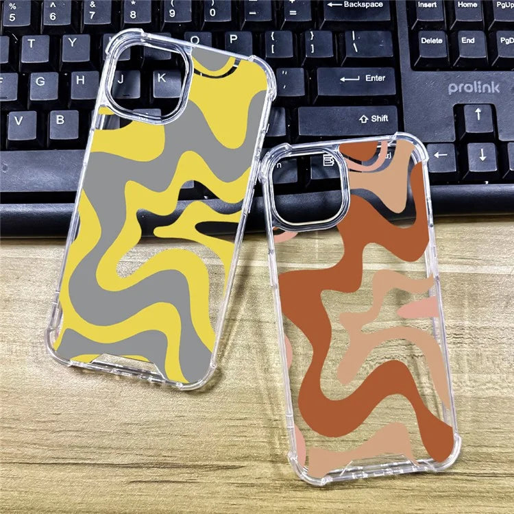 For iPhone 15 Pro Max Case Colorful Wave Pattern Printing Soft TPU+PC Phone Cover
