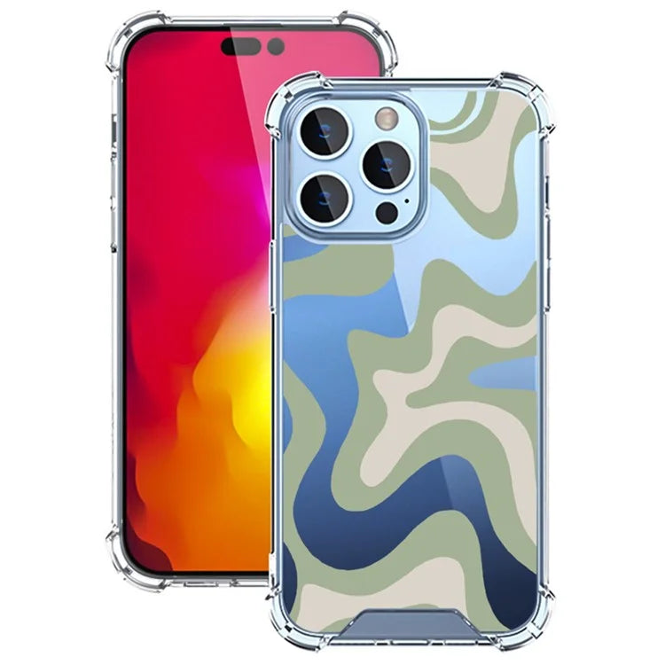 For iPhone 15 Pro Case Colorful Wave Pattern Printing Soft TPU+PC Phone Cover