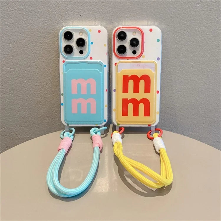 For iPhone 16 Pro Case Creative Wrist Strap Card Slot TPU Phone Cover