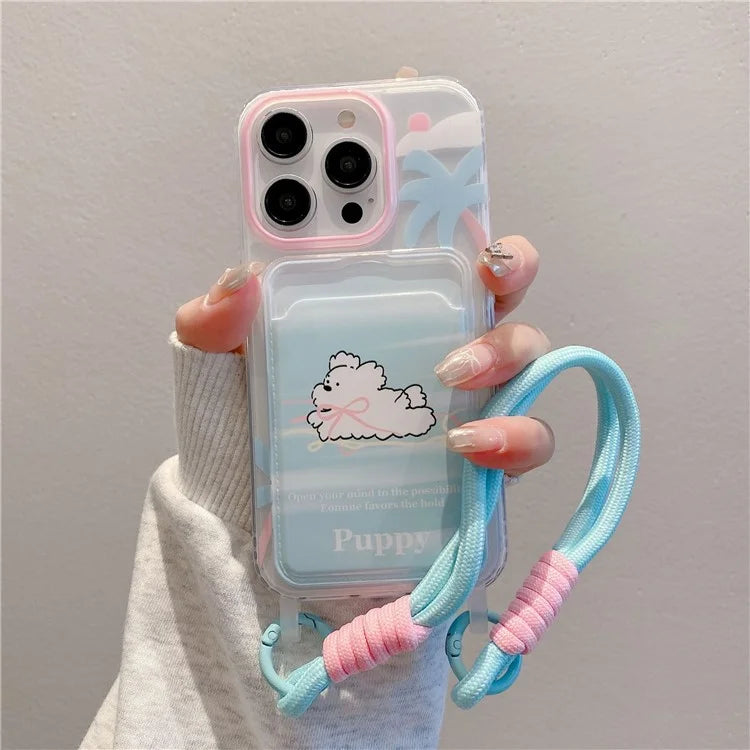 For iPhone 16 Pro Case Creative Wrist Strap Card Slot TPU Phone Cover