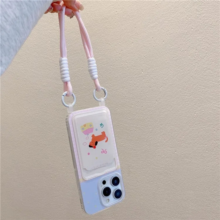 For iPhone 16 Pro Case Creative Wrist Strap Card Slot TPU Phone Cover