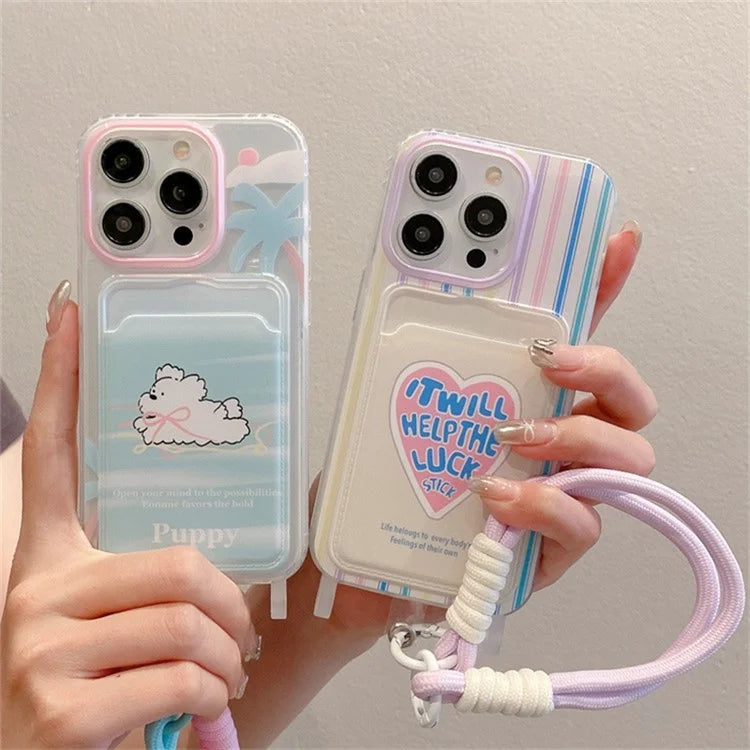 For iPhone 16 Pro Case Creative Wrist Strap Card Slot TPU Phone Cover