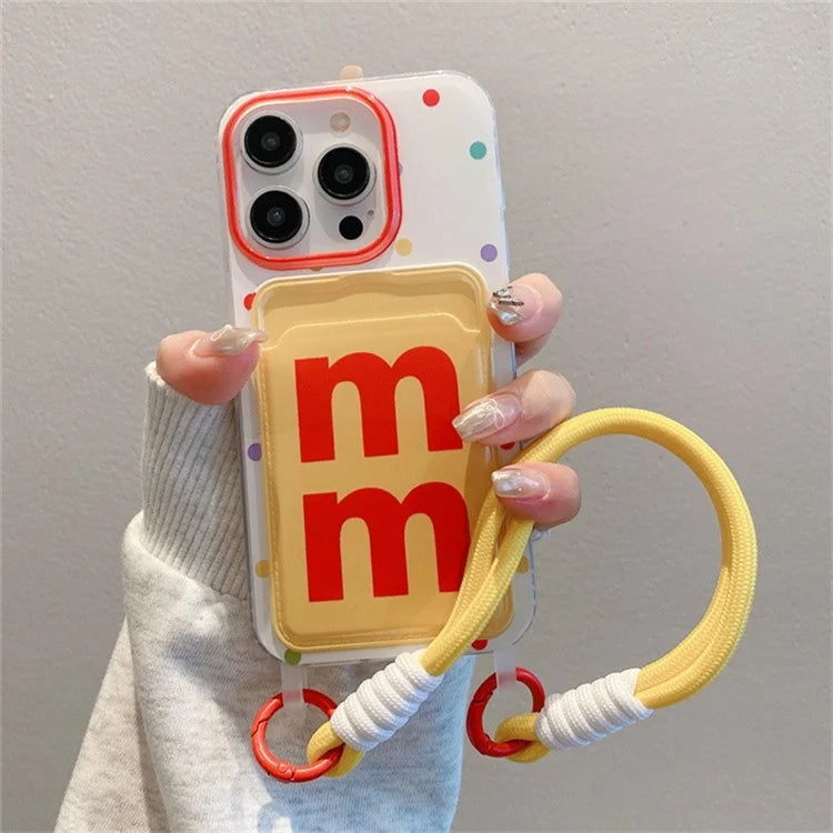 For iPhone 16 Pro Case Creative Wrist Strap Card Slot TPU Phone Cover