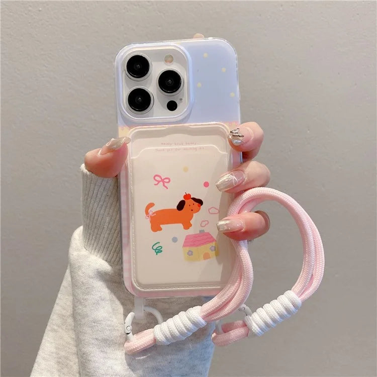 For iPhone 16 Pro Case Creative Wrist Strap Card Slot TPU Phone Cover