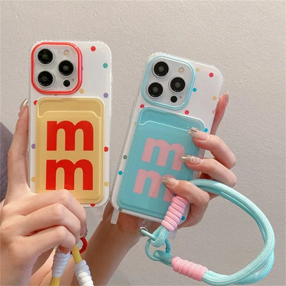 For iPhone 16 Pro Case Creative Wrist Strap Card Slot TPU Phone Cover