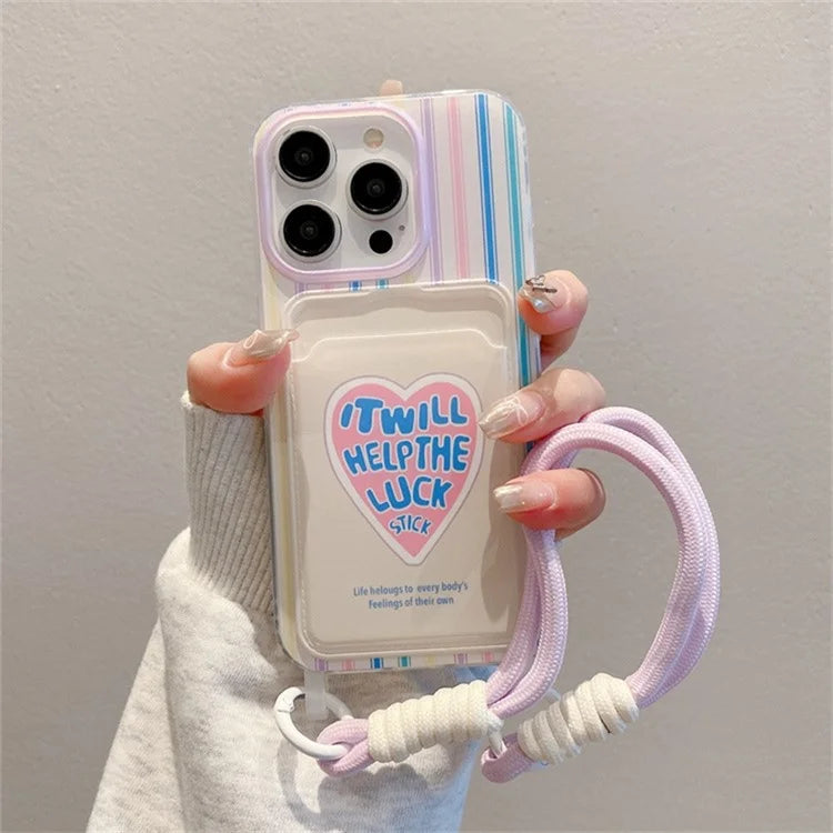 For iPhone 16 Pro Case Creative Wrist Strap Card Slot TPU Phone Cover