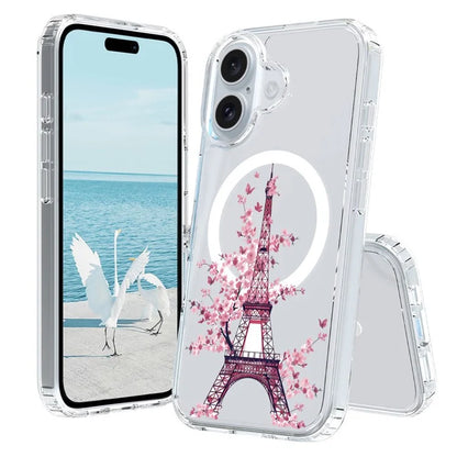 For iPhone 16 Plus Case Compatible with MagSafe Flower Pattern Printing TPU+PC Phone Cover