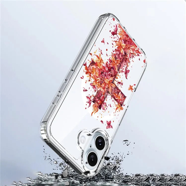 For iPhone 16 Case Compatible with MagSafe Flower Pattern Printing TPU+PC Phone Cover