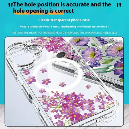 For iPhone 16 Case Compatible with MagSafe Flower Pattern Printing TPU+PC Phone Cover