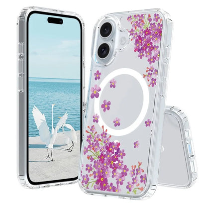 For iPhone 16 Case Compatible with MagSafe Flower Pattern Printing TPU+PC Phone Cover
