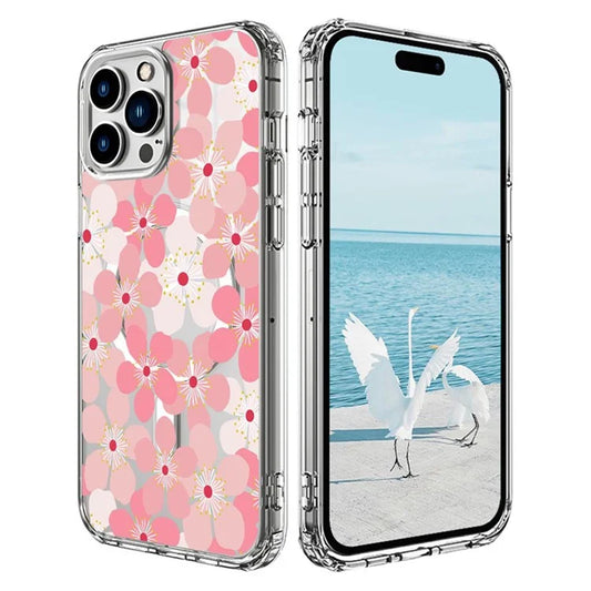 For iPhone 16 Pro Max Case Compatible with MagSafe Flower Pattern Printing TPU+PC Phone Cover