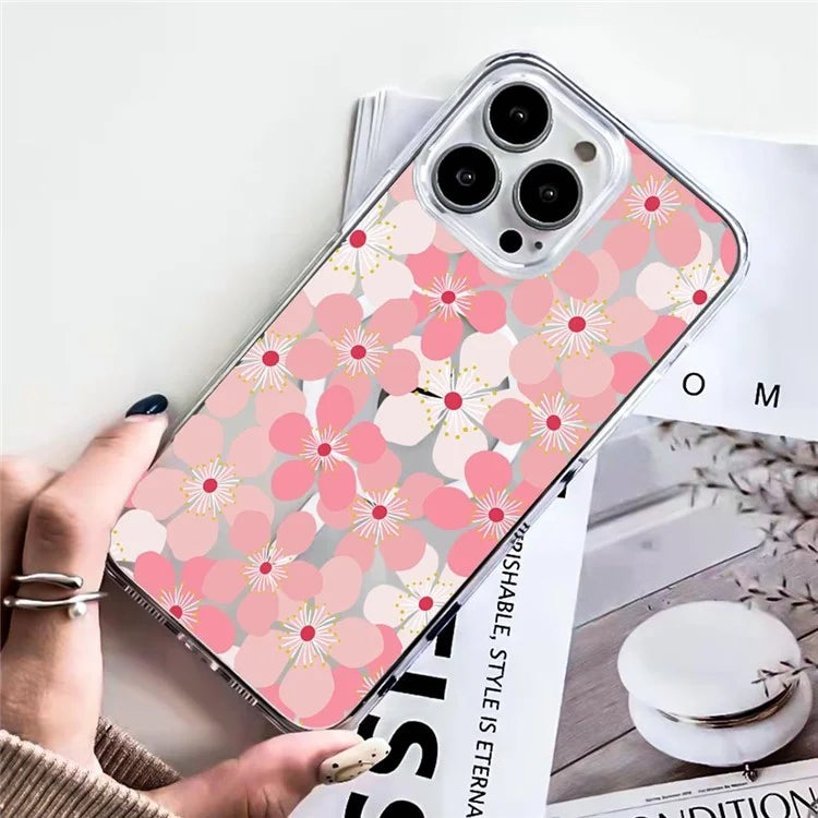 For iPhone 16 Pro Max Case Compatible with MagSafe Flower Pattern Printing TPU+PC Phone Cover