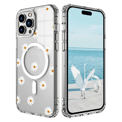 For iPhone 16 Pro Max Case Compatible with MagSafe Flower Pattern Printing TPU+PC Phone Cover