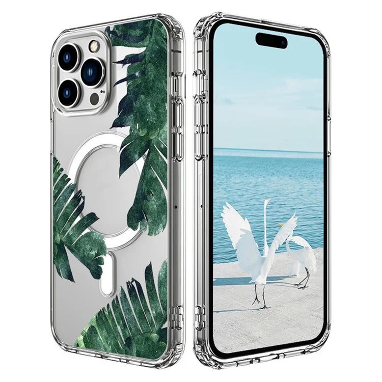 For iPhone 16 Pro Max Case Compatible with MagSafe Flower Pattern Printing TPU+PC Phone Cover