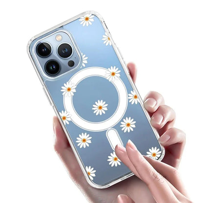 For iPhone 16 Pro Max Case Compatible with MagSafe Flower Pattern Printing TPU+PC Phone Cover