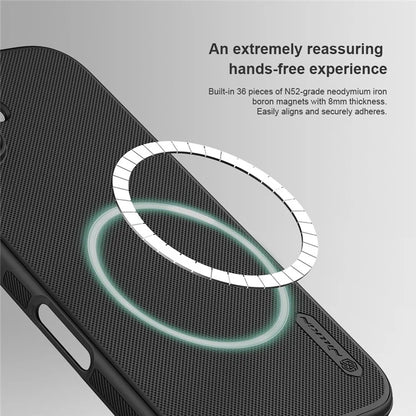 NILLKIN Frosted Shield Pro for iPhone 16 Case Compatible with MagSafe PC+TPU Phone Cover, Black