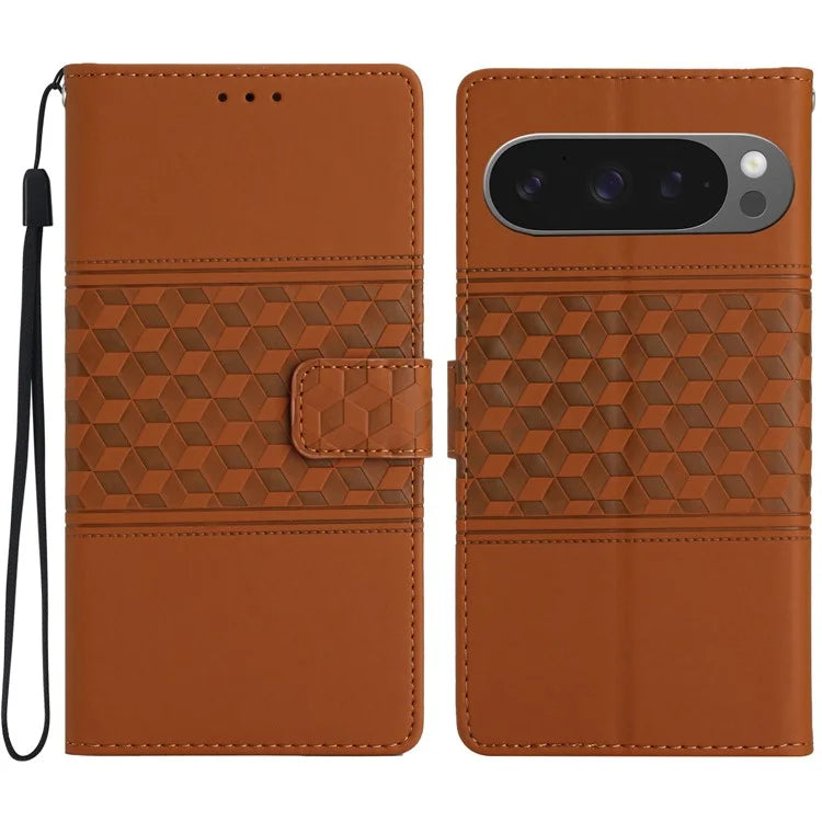For Google Pixel 9 Pro XL Case Rhombus Leather Horizontal Flip Phone Cover