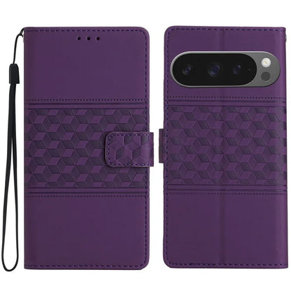 For Google Pixel 9 Pro XL Case Rhombus Leather Horizontal Flip Phone Cover