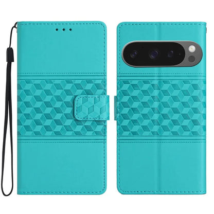 For Google Pixel 9 Pro XL Case Rhombus Leather Horizontal Flip Phone Cover