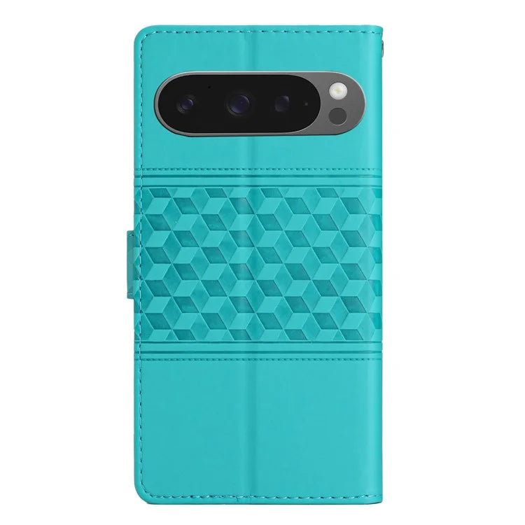 For Google Pixel 9 Pro XL Case Rhombus Leather Horizontal Flip Phone Cover