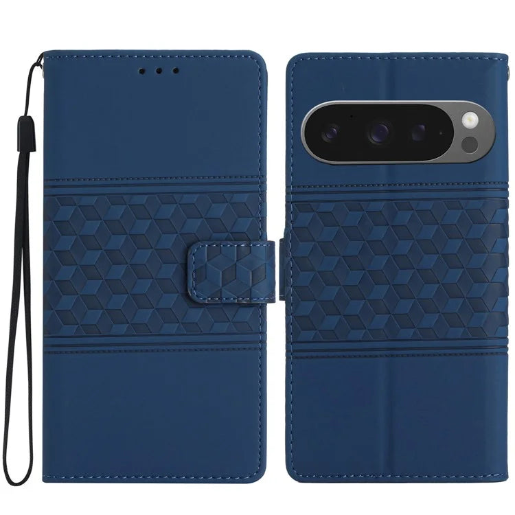 For Google Pixel 9 Pro XL Case Rhombus Leather Horizontal Flip Phone Cover