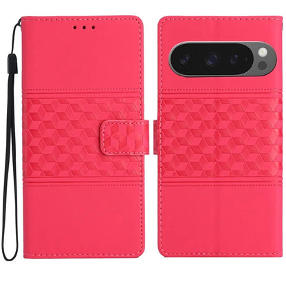 For Google Pixel 9 Pro XL Case Rhombus Leather Horizontal Flip Phone Cover