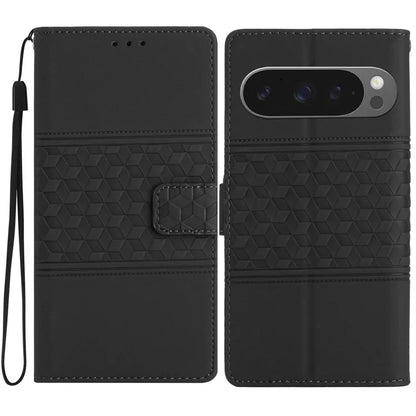 For Google Pixel 9 Pro XL Case Rhombus Leather Horizontal Flip Phone Cover
