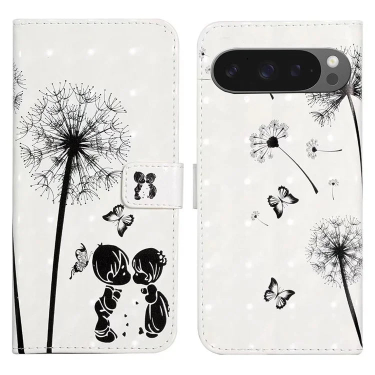 For Google Pixel 9 Pro XL Case 3D Creative Pattern PU Leather Stand Phone Cover