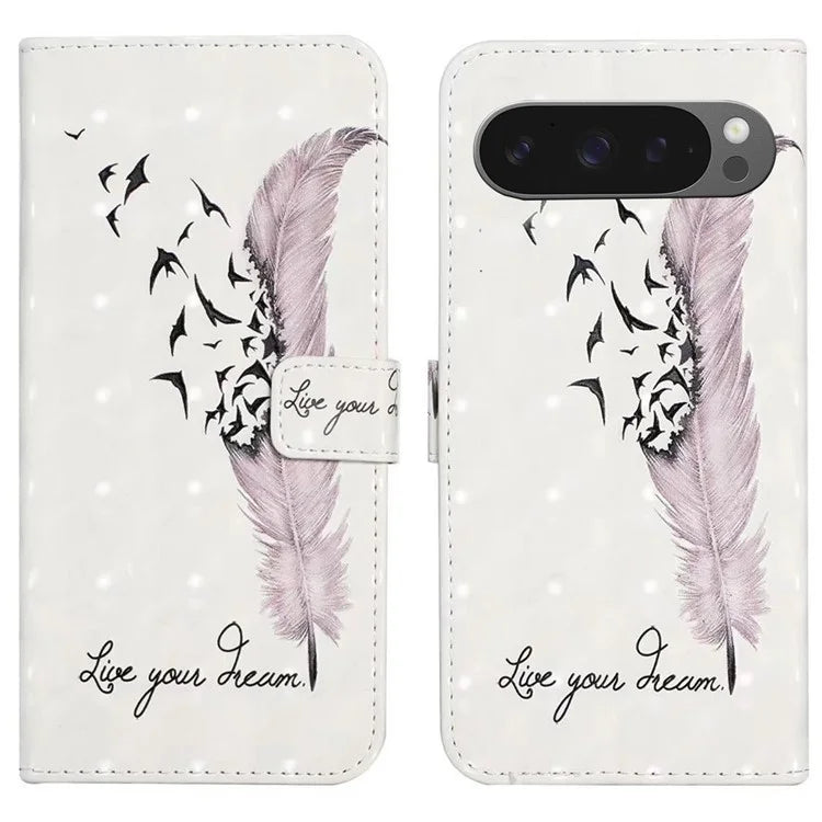 For Google Pixel 9 Pro XL Case 3D Creative Pattern PU Leather Stand Phone Cover