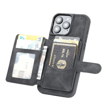 For iPhone 16 Pro Max Case Wallet Card Slot TPU+PU Leather Back Phone Cover