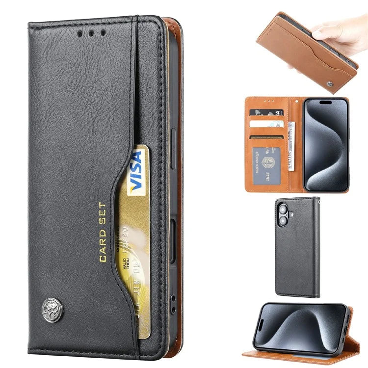 For iPhone 16 Plus Cell Phone Case Magnetic Closing PU Leather Stand Cover