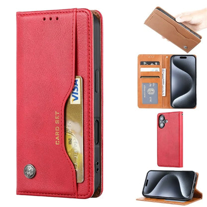 For iPhone 16 Plus Cell Phone Case Magnetic Closing PU Leather Stand Cover