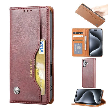For iPhone 16 Plus Cell Phone Case Magnetic Closing PU Leather Stand Cover