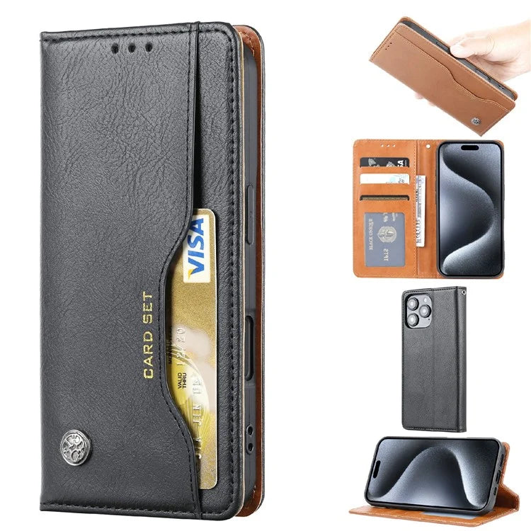 For iPhone 16 Pro Cell Phone Case Magnetic Closing PU Leather Stand Cover