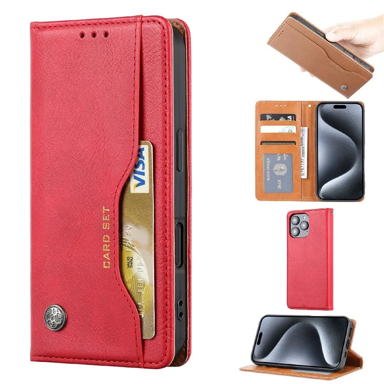 For iPhone 16 Pro Cell Phone Case Magnetic Closing PU Leather Stand Cover