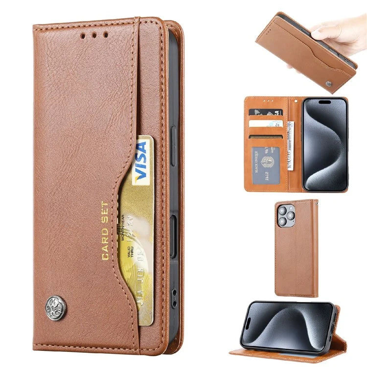 For iPhone 16 Pro Cell Phone Case Magnetic Closing PU Leather Stand Cover