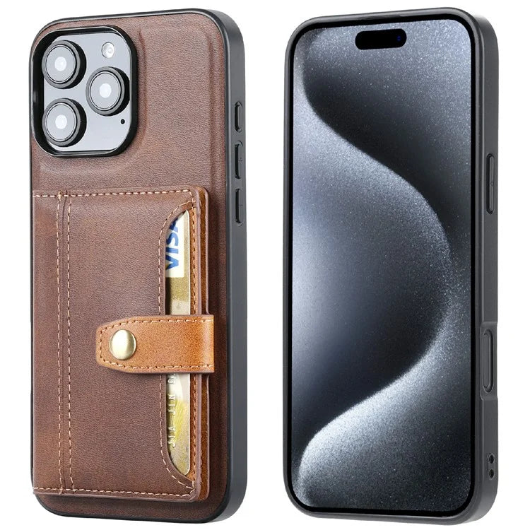 For iPhone 16 Pro Max Card Holder PU Leather+TPU Kicsktand Phone Cover