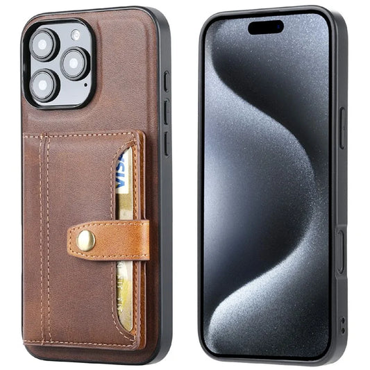 For iPhone 16 Pro Max Card Holder PU Leather+TPU Kicsktand Phone Cover