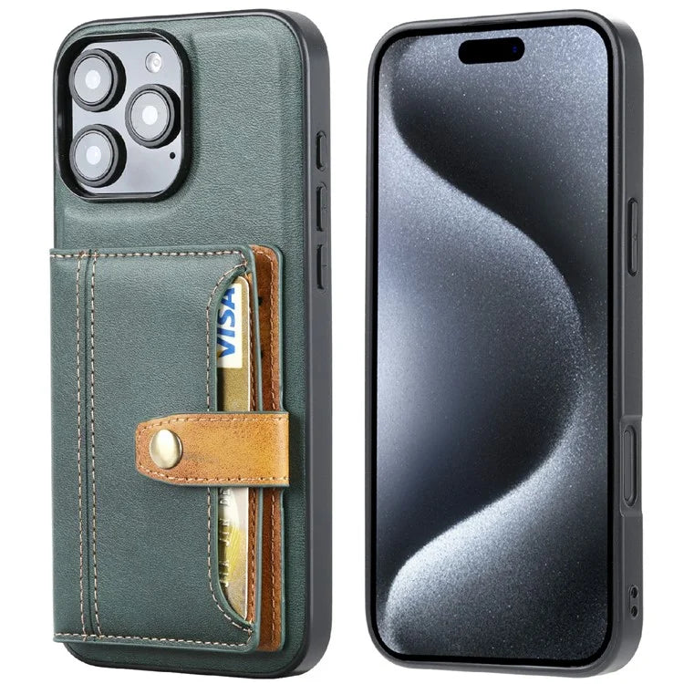For iPhone 16 Pro Max Card Holder PU Leather+TPU Kicsktand Phone Cover