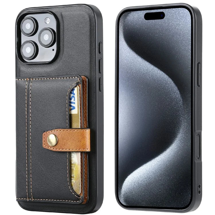 For iPhone 16 Pro Max Card Holder PU Leather+TPU Kicsktand Phone Cover